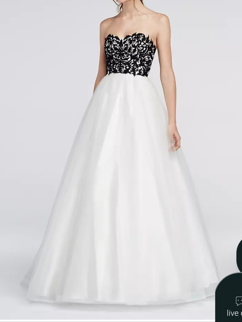 Davids Bridal Black & White Strapless White Ball Gown Sz 18